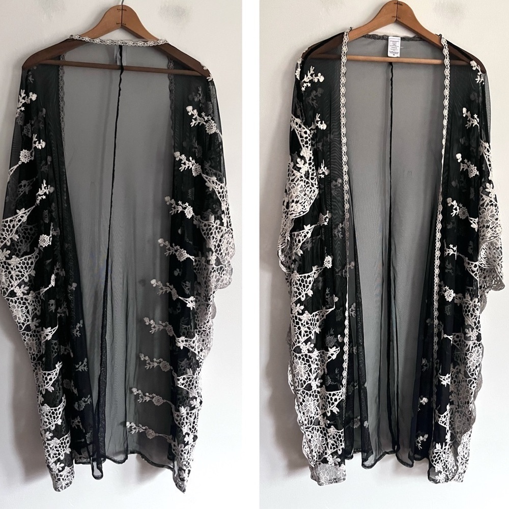BoHo kimono Embroidery Floral Mesh Tunic Cover Up